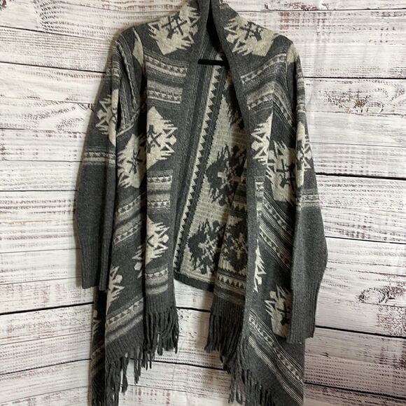 kerisma Cardigan Womens Sz M lamp Wool knit Fringe Drapey Tribal boho Western - Picture 1 of 11